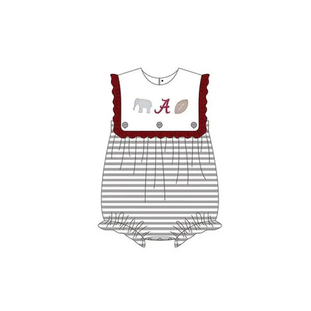 PRE ORDER Deadline August 2 close custom no moq baby girls kids clothing Summer Grey Striped Short Sleeve Romper