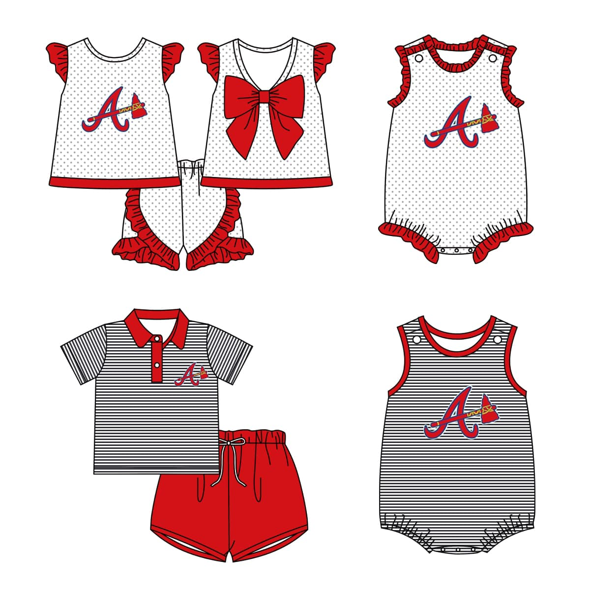 Custom summer team clothes baby girl and boys clothes sets rompers