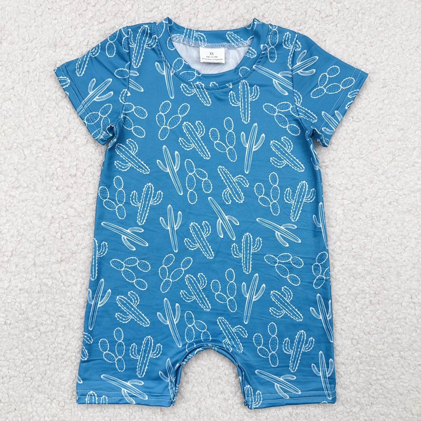 RTS SALES NO MOQ白色线条仙人掌蓝色连体衣White Line Cactus Blue Bodysuit
