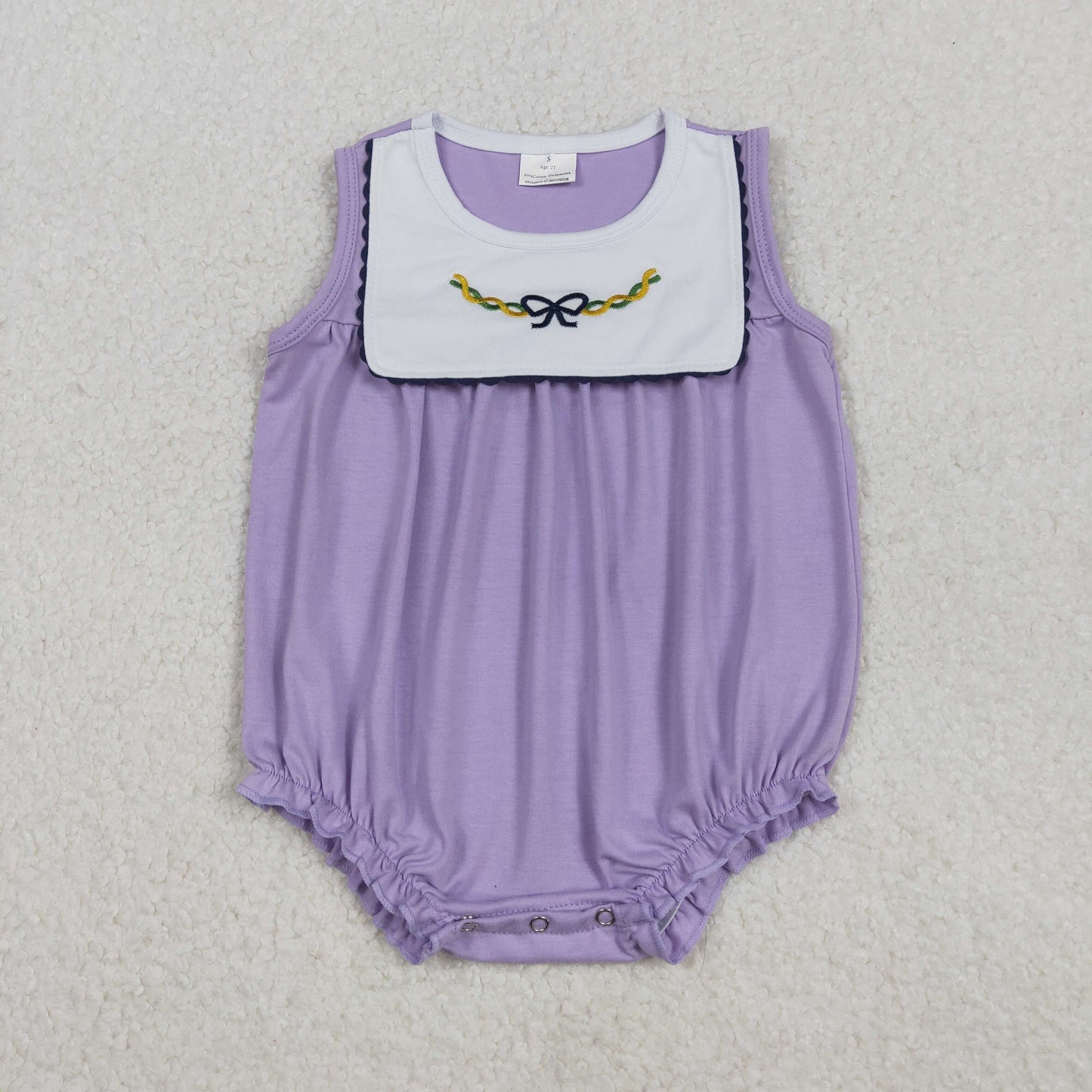RTS NO MOQ(In Stock) SR3235 Embroidered Carnival Bow Pattern Purple Vest Jumpsuit