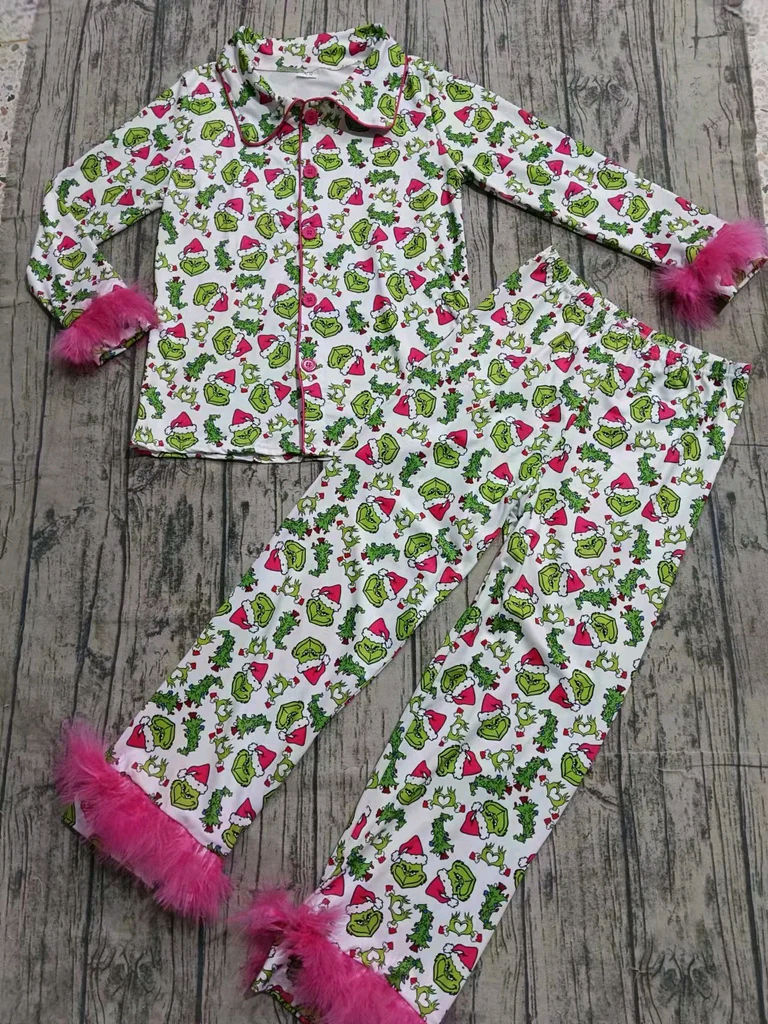 PRE ORDER Deadline August 2 close custom no moq adult boutique clothing Christmas Pajamas Pink furlPajamas Set adult pajamas