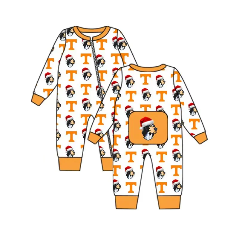 PRE ORDER Deadline August 2 close custom no moq baby girls kids clothing Orange Boys Zipper Romper