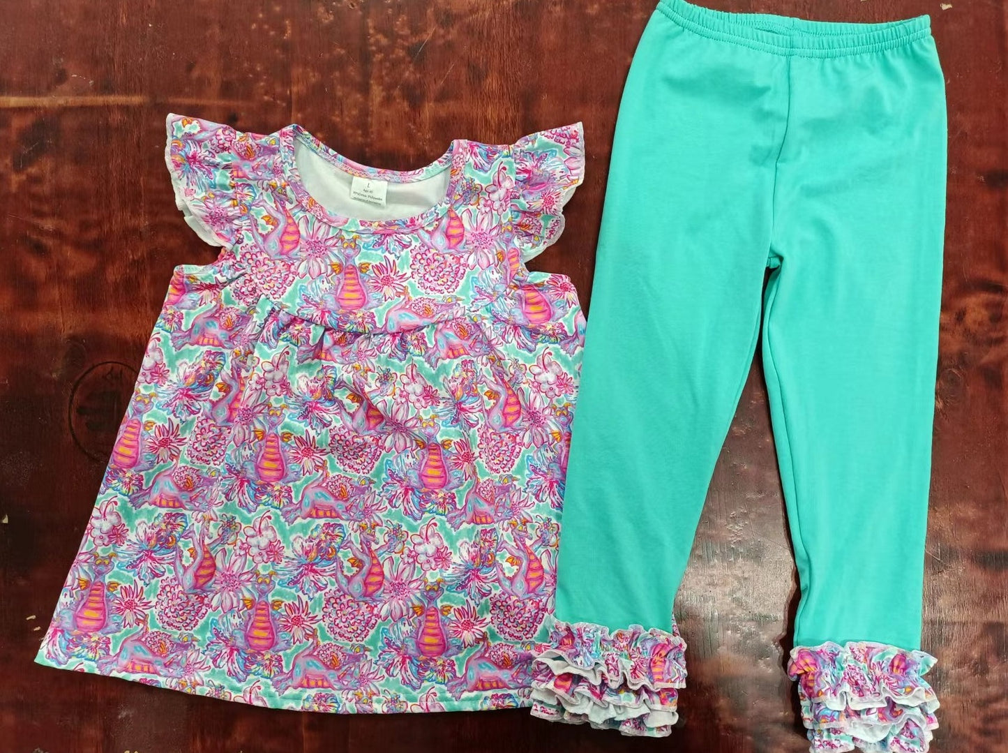 custom moq 5 eta 5weeks mix size baby girls clothes pattern short sleeve pants Suit