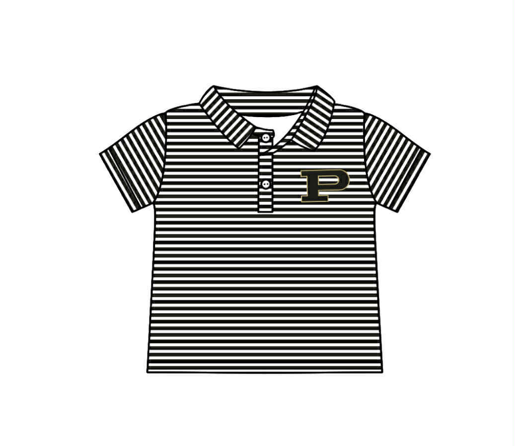 PRE ORDER Deadline July 30 custom no moq Children's boutique clothing Black striped summer short-sleeved top