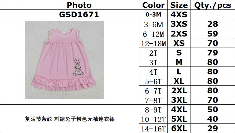 RTS NO MOQ ETA 5/7days Arrived GSD1671 Easter striped embroidered bunny pink sleeveless dress