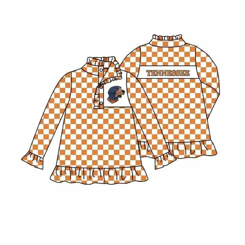 PRE ORDER Deadline August 4 close custom no moq Children's boutique clothing Girls Plaid Orange Pullover