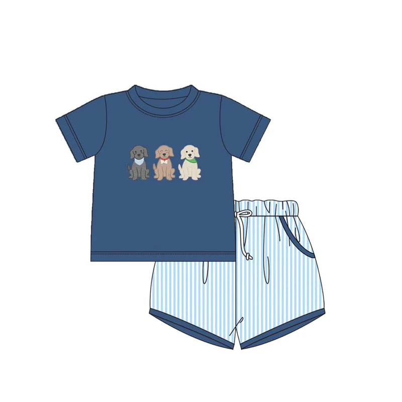 PRE ORDER Deadline August 14 close custom no moq Children's boutique clothing Boys Puppy Short Sleeve Shorts Suit