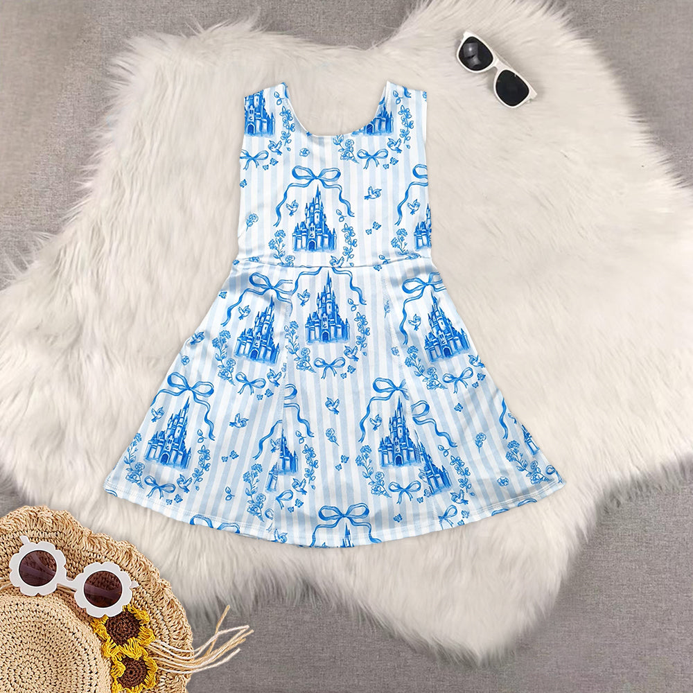 RTS NO MOQ Girls clothes cartoon yoga castle short sleeve Clothes Sets dress