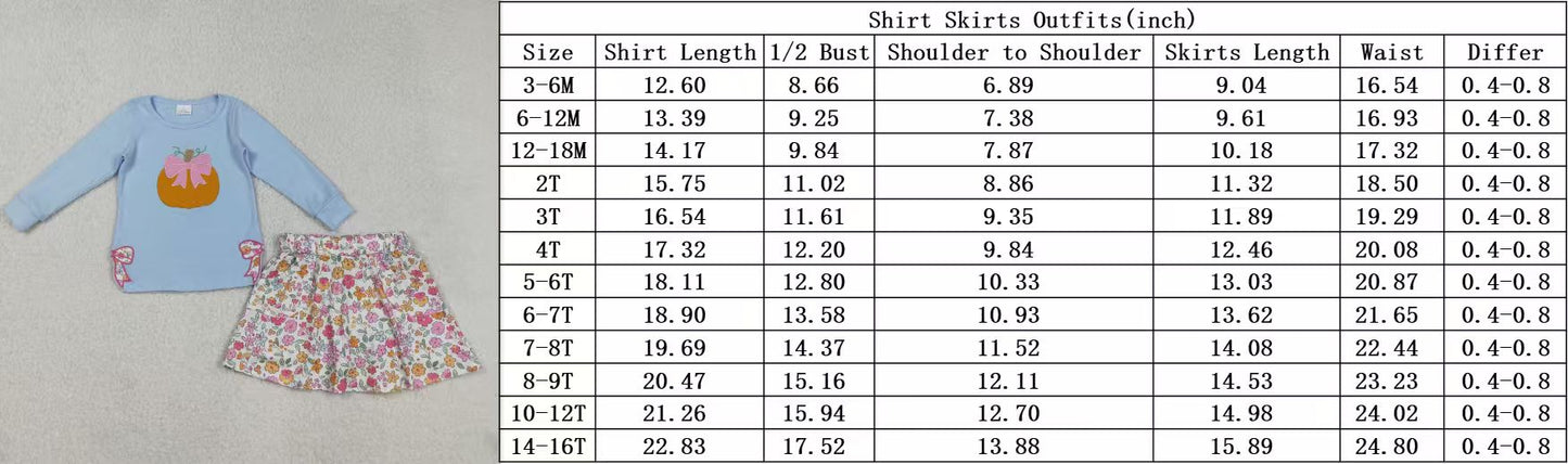 RTS NO MOQ(In Stock) GLD1174 Embroidered Halloween ghost pumpkin light orange long-sleeved leopard print culottes set