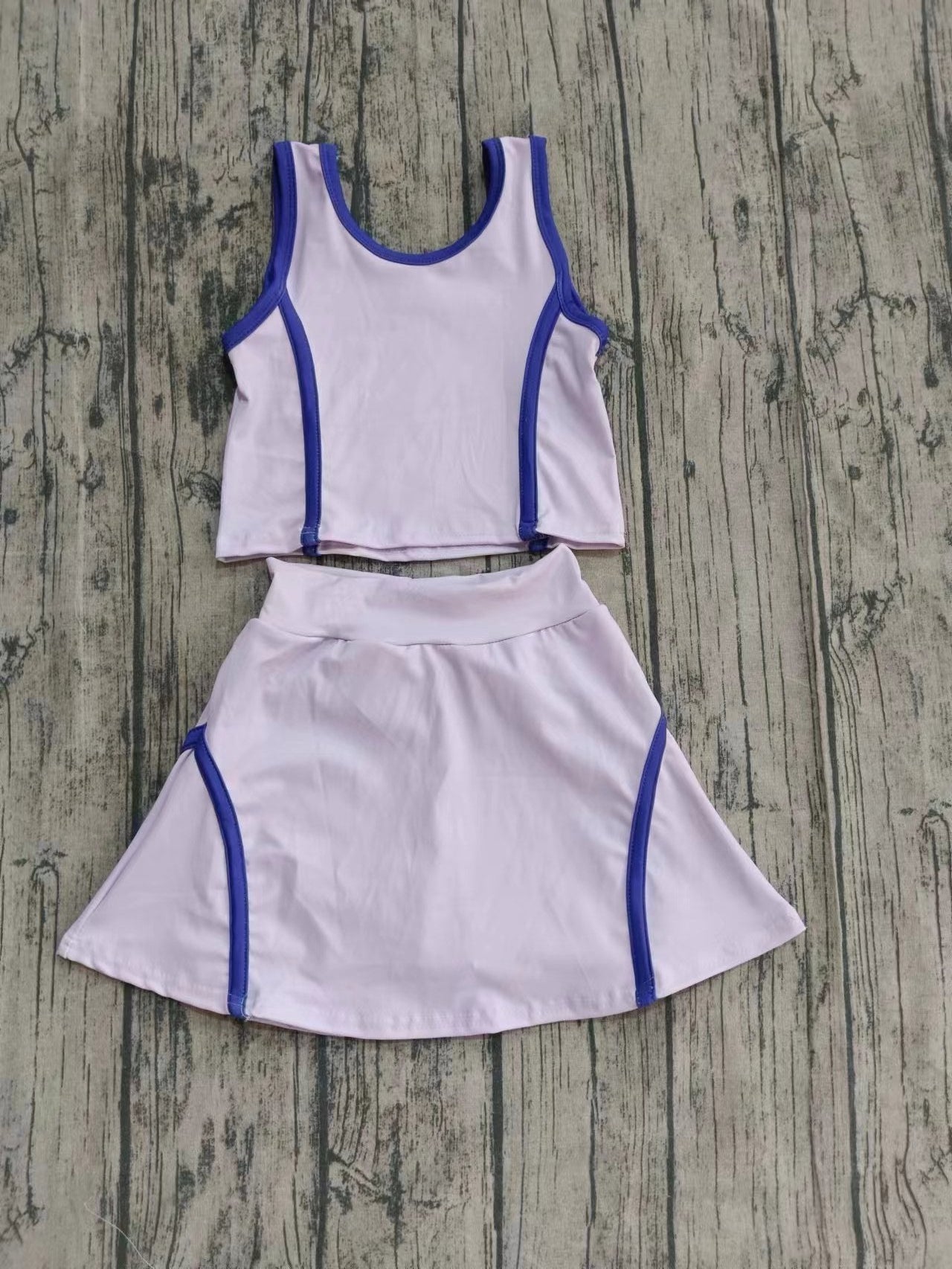 Custom moq 8 eta 6-8weeks baby girl clothes team blue purple sleeveless shorts skirt sets-25.9.26