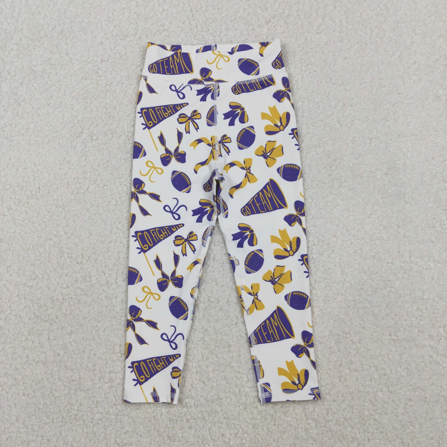 RTS NO MOQ(In Stock) P0848 Football Yellow and Purple Trumpet Bow Pattern Yoga Pants