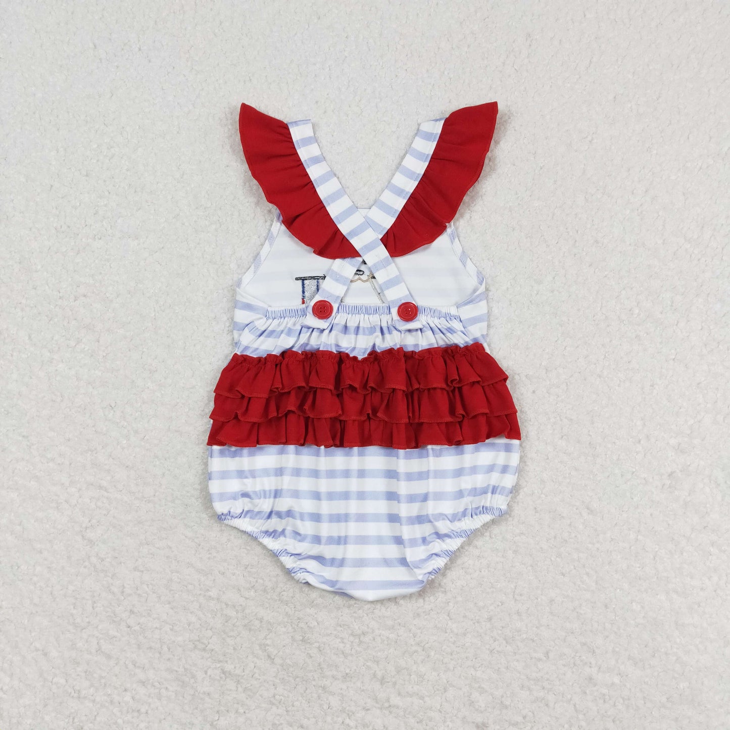 RTS NO MOQ(In Stock) embroidered puppy flag striped red lace vest jumpsuit