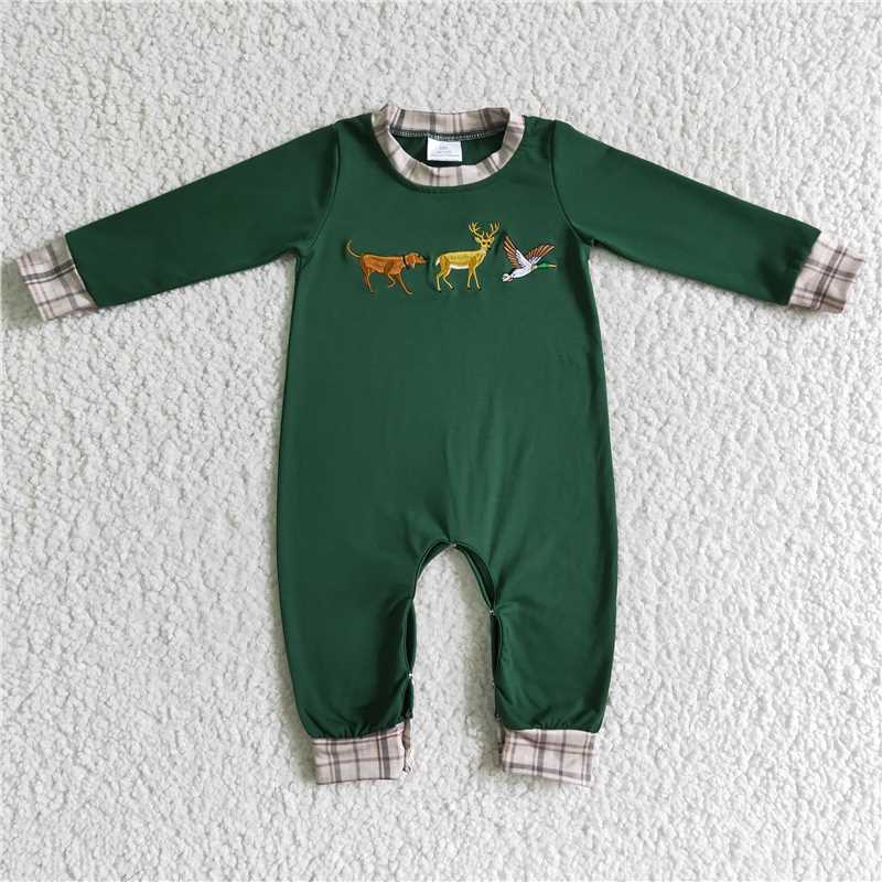 RTS NO MOQ(In Stock ) LR0107 Embroidered duck green long-sleeved jumpsuit