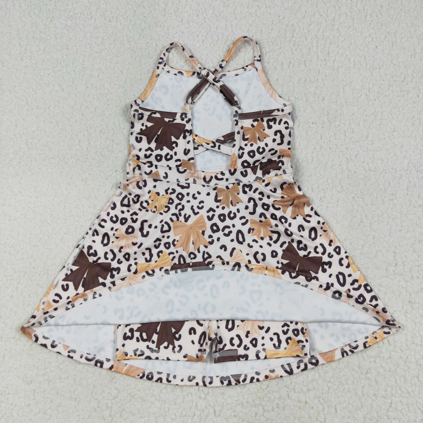 RTS NO MOQ(In Stock) GSD2649 Bow pattern beige brown yoga sleeveless dress