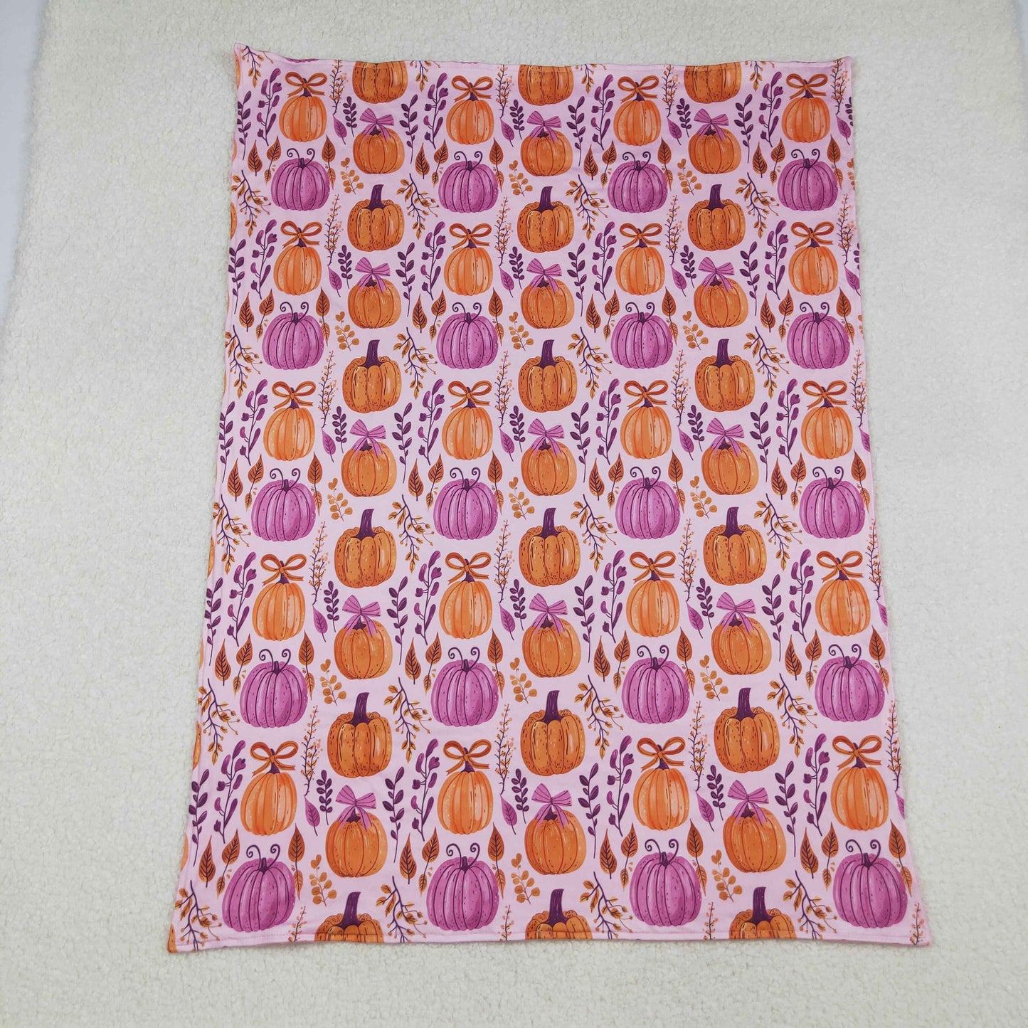 RTS NO MOQ(In Stock) BL0216 Bow, pumpkin, and leaf rose-red baby blanket