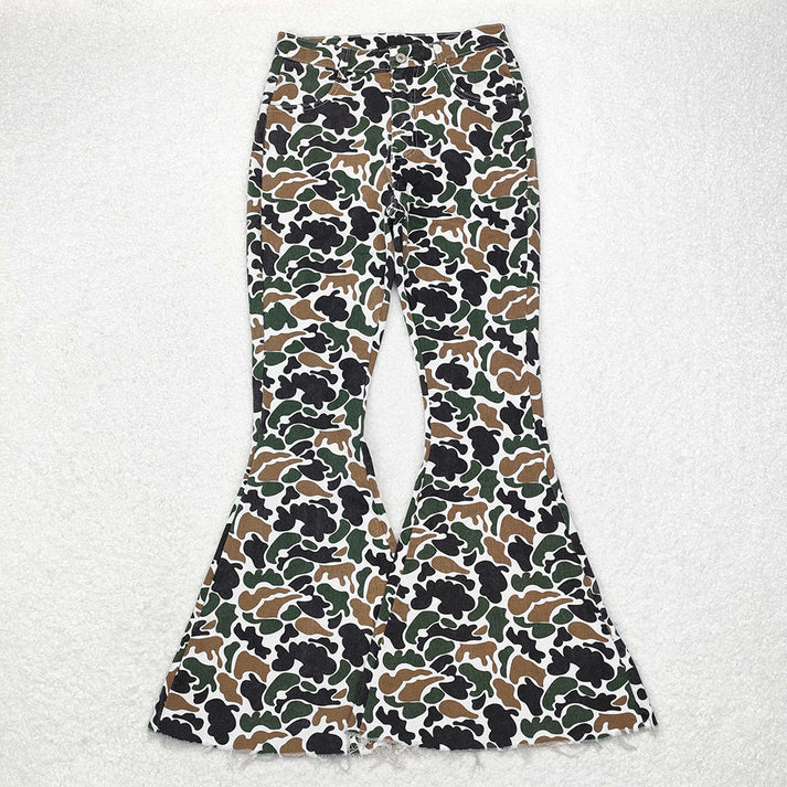 RTS NO MOQ Adults women camouflage denim flared pants