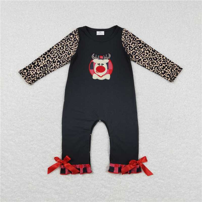 RTS NO MOQ(In Stock ) LR0730 Embroidered Christmas deer long-sleeved jumpsuit
