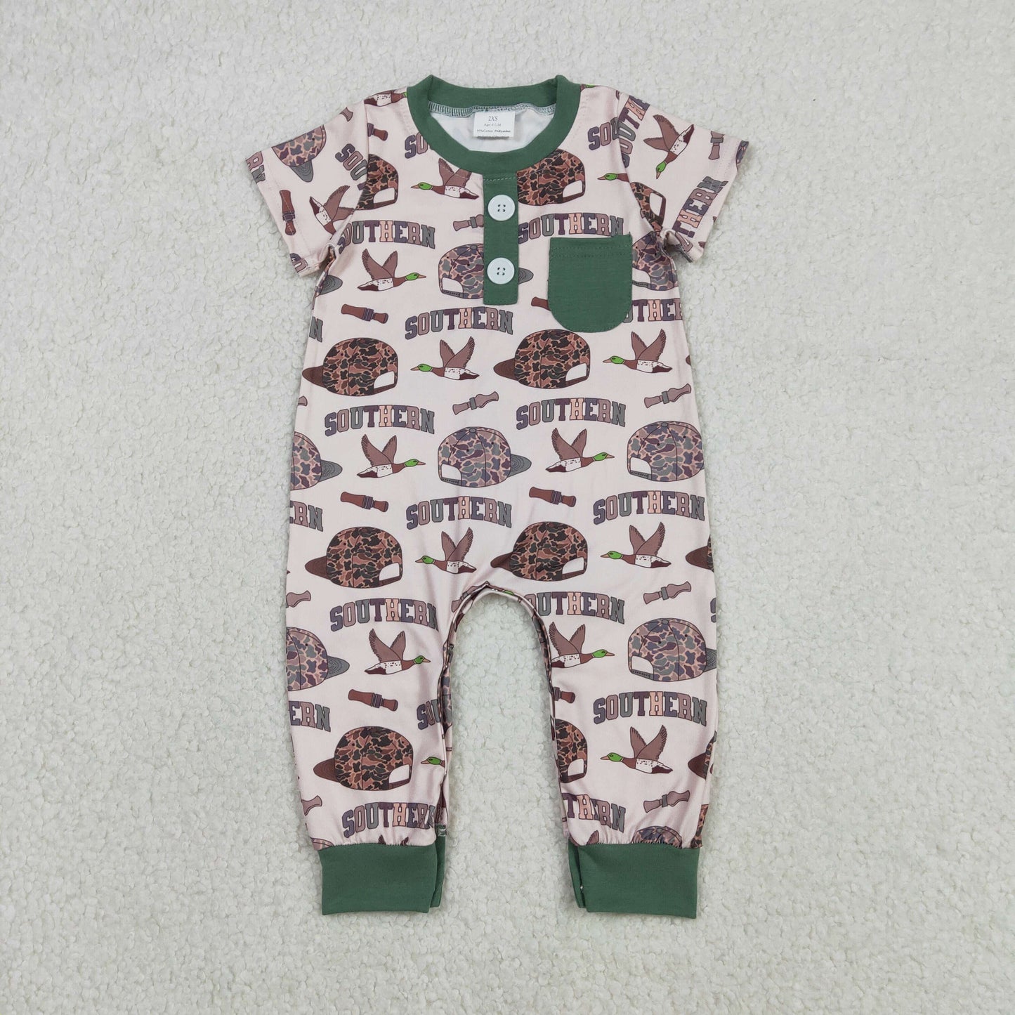 RTS NO MOQ(In Stock) Southern camouflage hat, duck green pocket short-sleeved jumpsuit