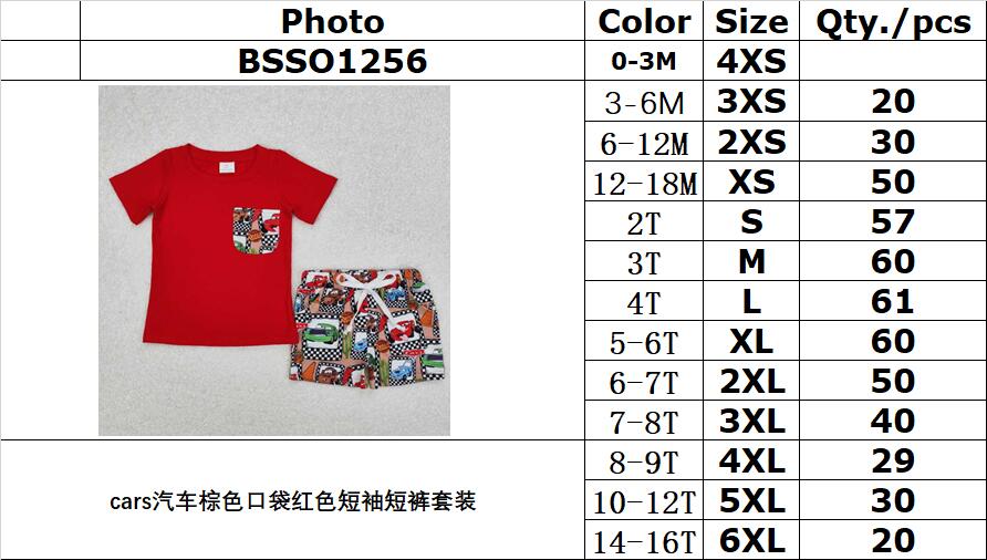 RTS NO MOQ ETA 5/7days Arrived BSSO1256 Cars brown pocket red short sleeve shorts suit