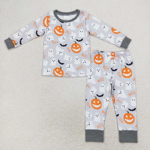 RTS NO MOQ pumkin Baby Girls Boys Halloween Ghost Pumpkin Sibling Pajamas Clothes Sets