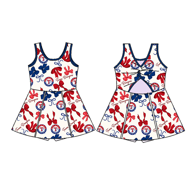 Custom moq 5 mix sizes summer teams baby girls clothes team blue short sleeve skirts shorts sets dress 1 and dress 2 and dress 3 and dress 4-25.5.19