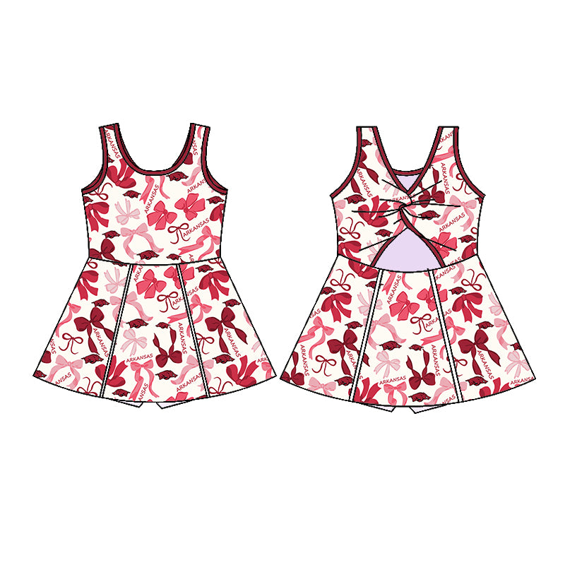 Custom moq 5 mix sizes summer teams baby girls clothes team brick red short sleeve skirts shorts sets dress 1 and dress 2 and dress 3 and dress 4-25.5.14