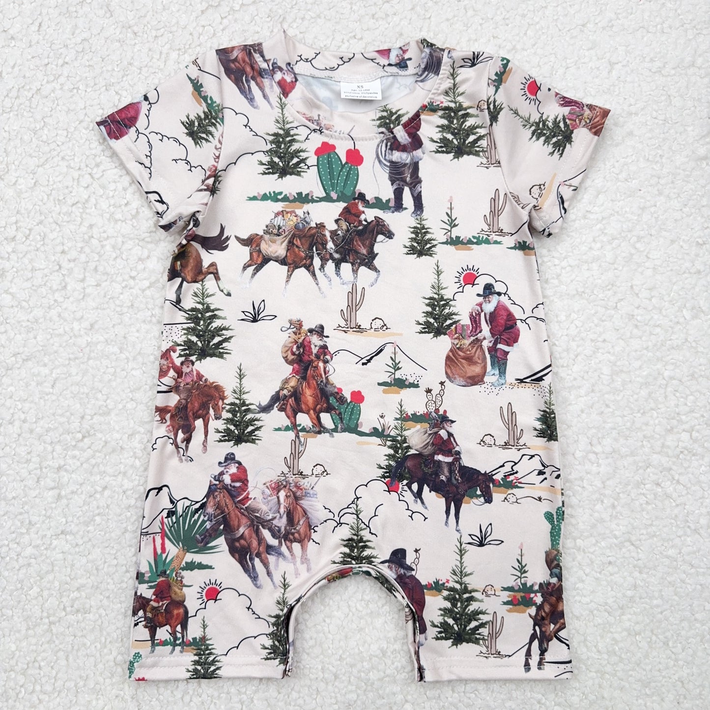 RTS SALES NO MOQ 骑马老人小树仙人掌米白连体衣Horseback Old Man Small Tree Cactus Beige Bodysuit