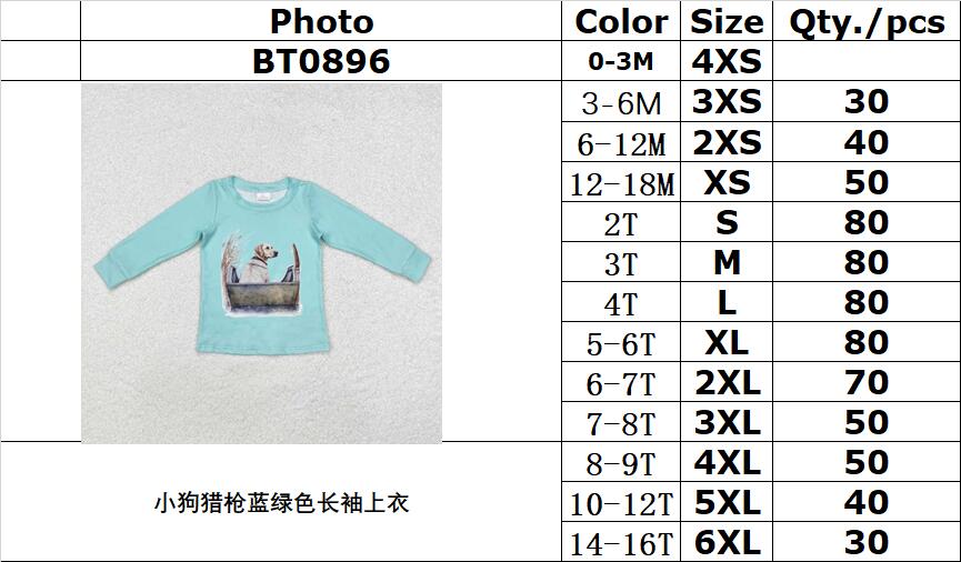 RTS NO MOQ ETA 5/7days arrived BT0896 Puppy shotgun blue green long sleeve top