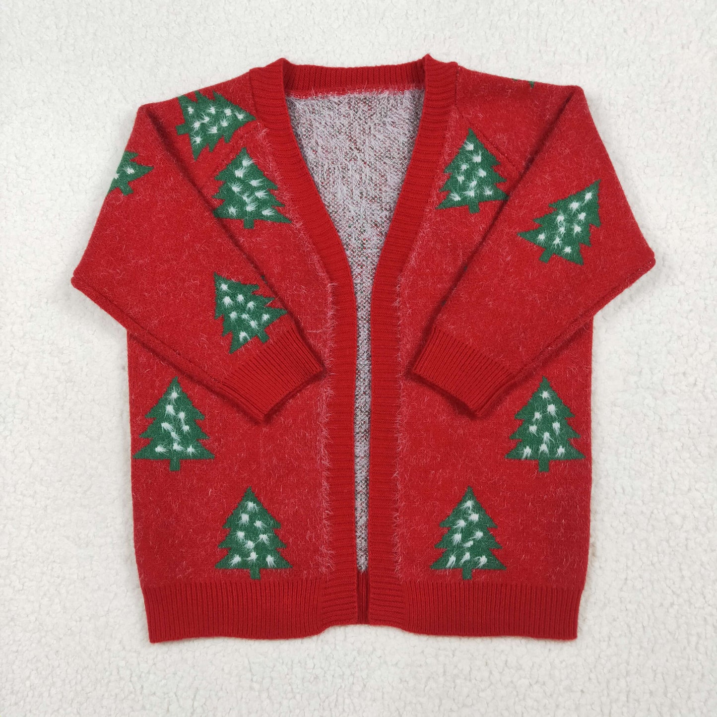 RTS NO MOQ(In Stock) GT1114 white polka dot Christmas tree red long sleeve sweater cardigan