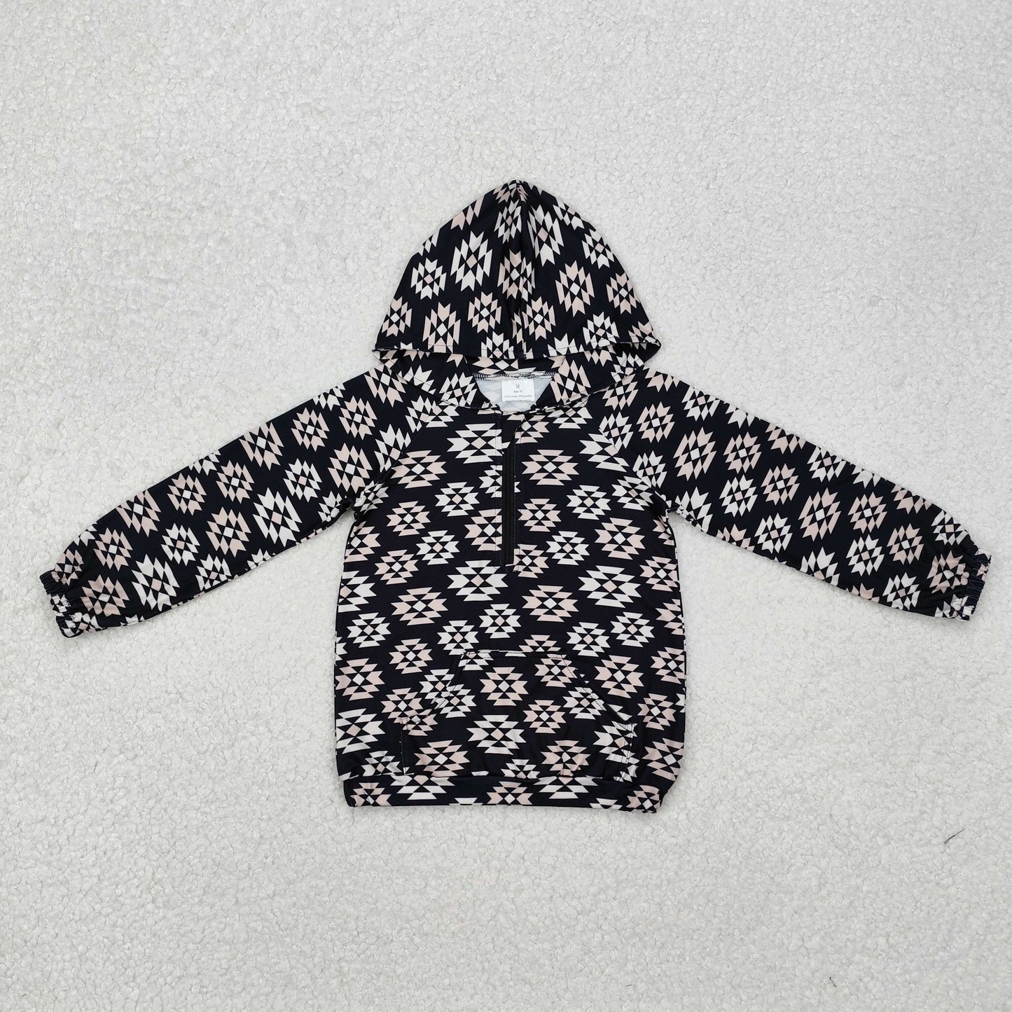 RTS NO MOQ(In Stock) BT0875 Geometric pattern zipper hooded long sleeve top