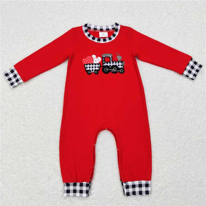 RTS NO MOQ(In Stock) LR0783 Baby boy clothes Valentine long-sleeved bodysuit with embroidered love