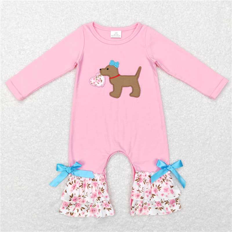 RTS NO MOQ Sibling baby girl clothes embroidery love puppy long-sleeved pants suit and romper
