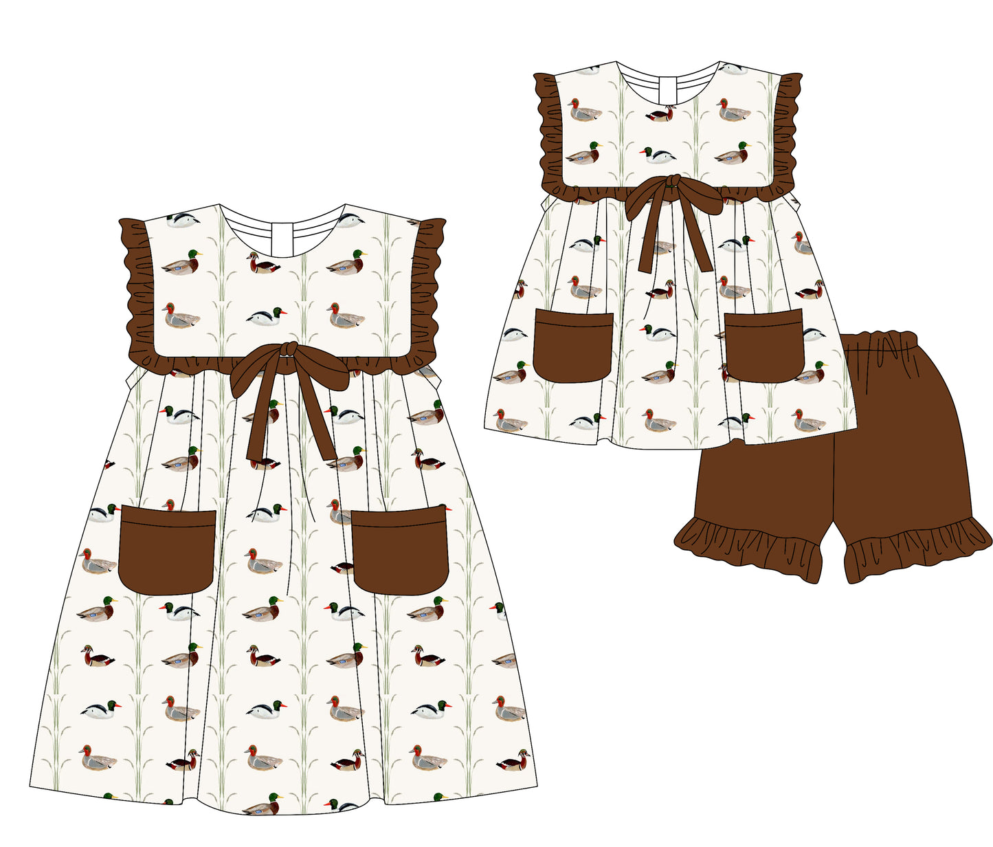 3.17 custom each style moq 5eta 4-6week Sibling Sister duck baby girl short sleeve shorts sets and dresses match design