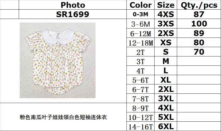 RTS no moq SR1699 Pink pumpkin leaf doll collar white short-sleeved jumpsuit