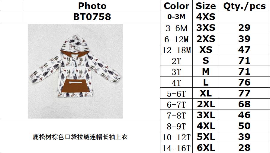 RTS NO MOQ ETA 5/7days arrived BT0758 Deer Pine Brown Pocket Zipper Hooded Long Sleeve Top