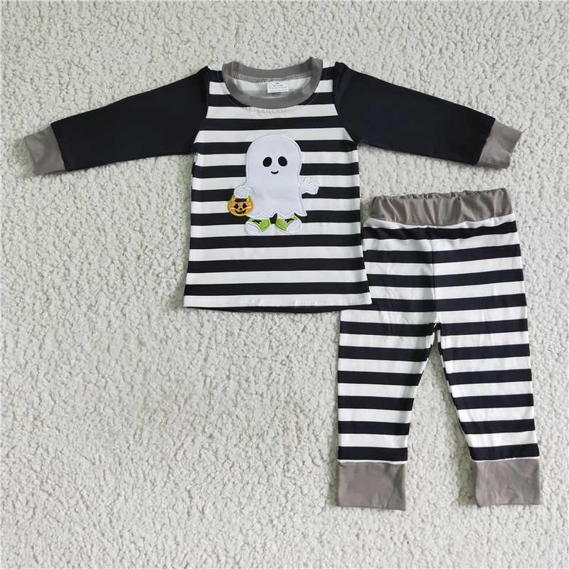RTS NO MOQ(In Stock) BLP0018 Embroidered halloween Long Sleeve Pants Set