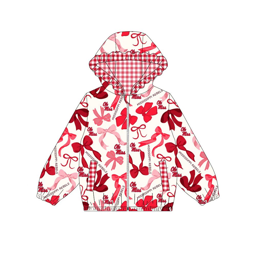 Custom moq 8 mix size milk silk summer team baby girls clothes bow red hooded long sleeve top-25.9.18