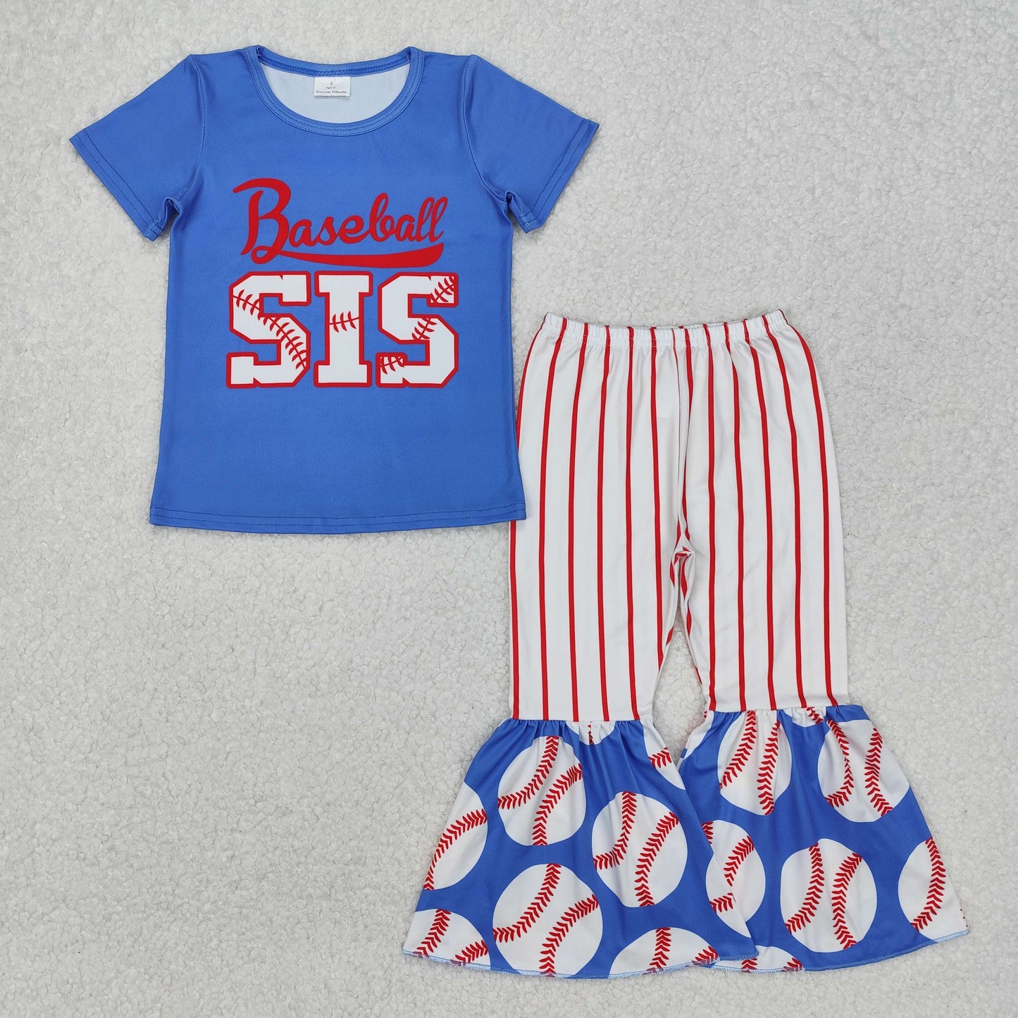 RTS NO MOQ(In Stock) GSPO1994 baseball sis blue short-sleeved striped trousers set
