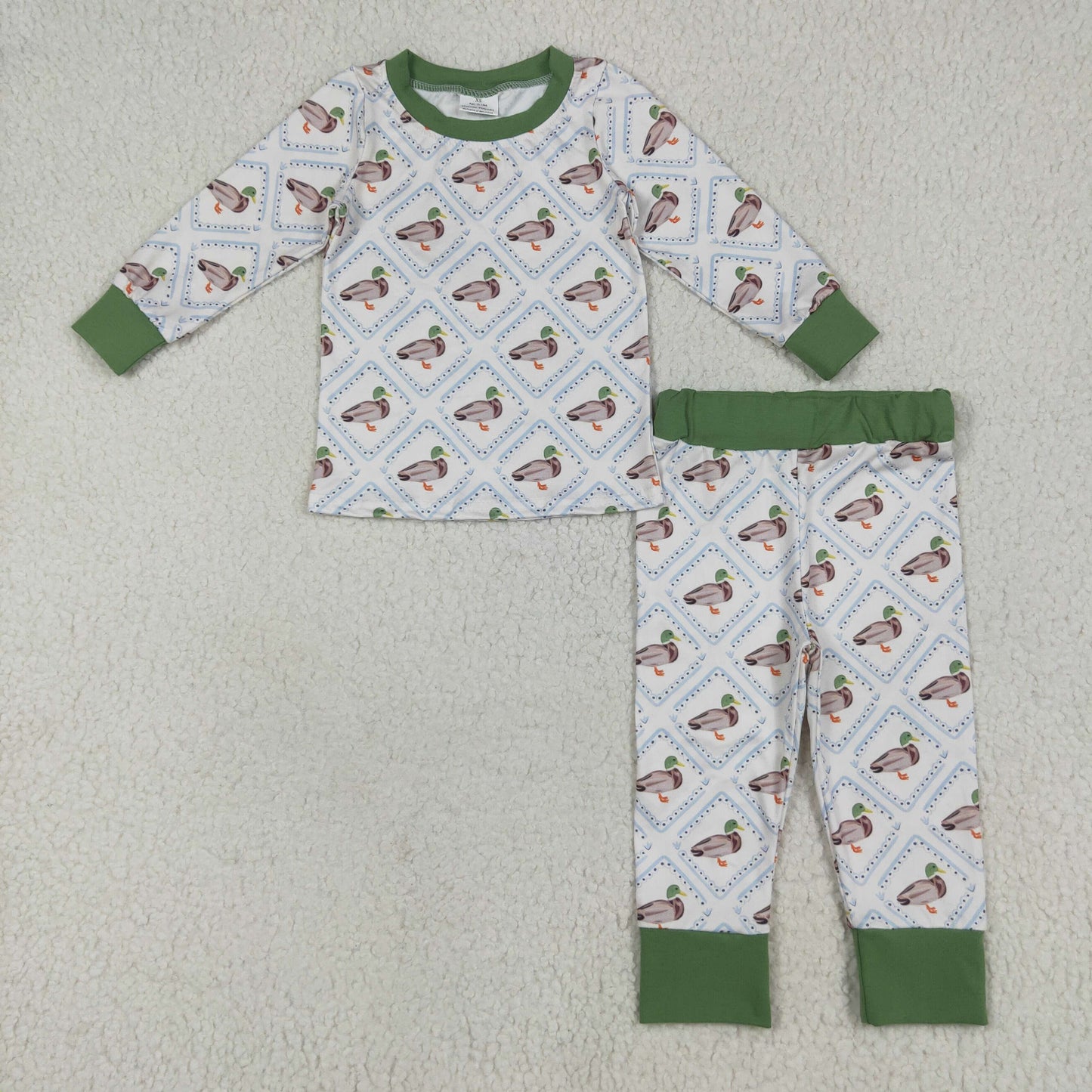 RTS NO MOQ(In Stock) Duck plaid beige green long-sleeved trousers pajama set