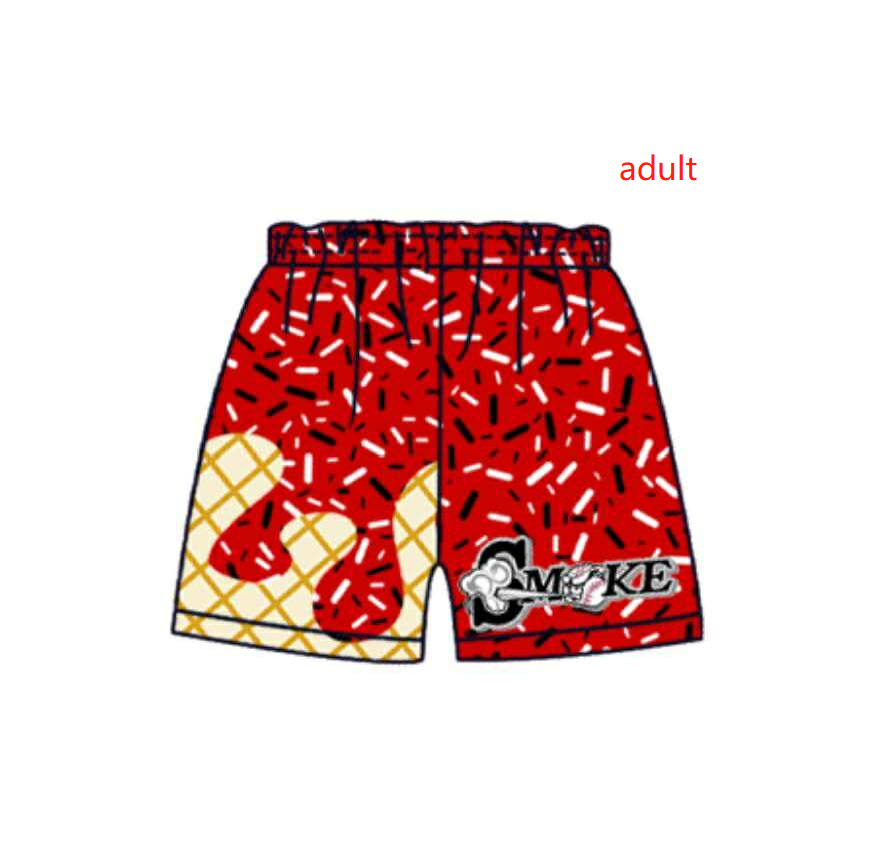 PRE ORDER Deadline August 1 custom no moq Children's boutique clothing soprts team adult Adult ice cream red shorts Adult ice cream red shorts