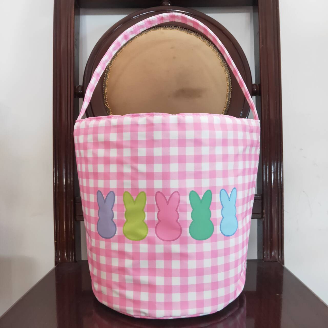 RTS NO MOQ ETA 5/7days Arrived BA0160 Colorful rabbit pink and white plaid lace bucket bag