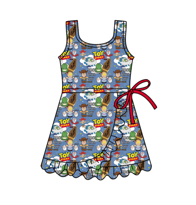 Custom moq 5 mix size milk silk baby girl clothes summer cartoon sleeveless dress