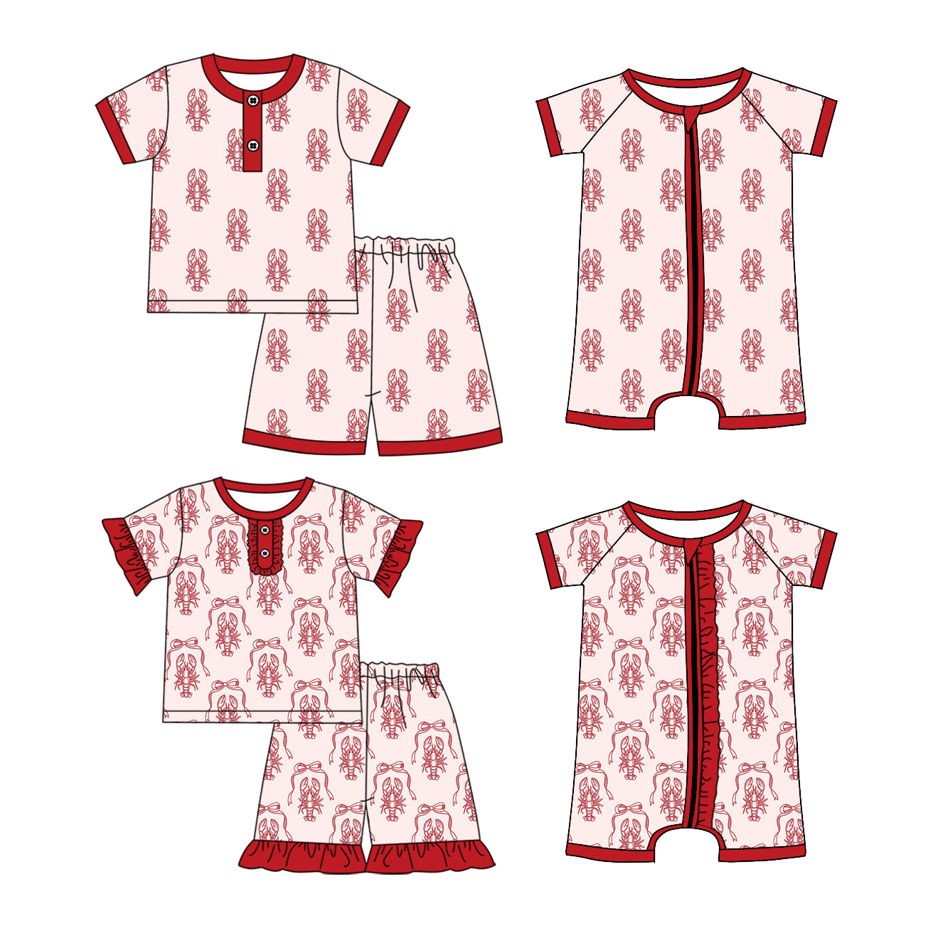 25.12.4 custom each style moq 5 eta 6-8week Sibling Sister lobster baby short sleeve shorts sets 2 and romper 2 match design