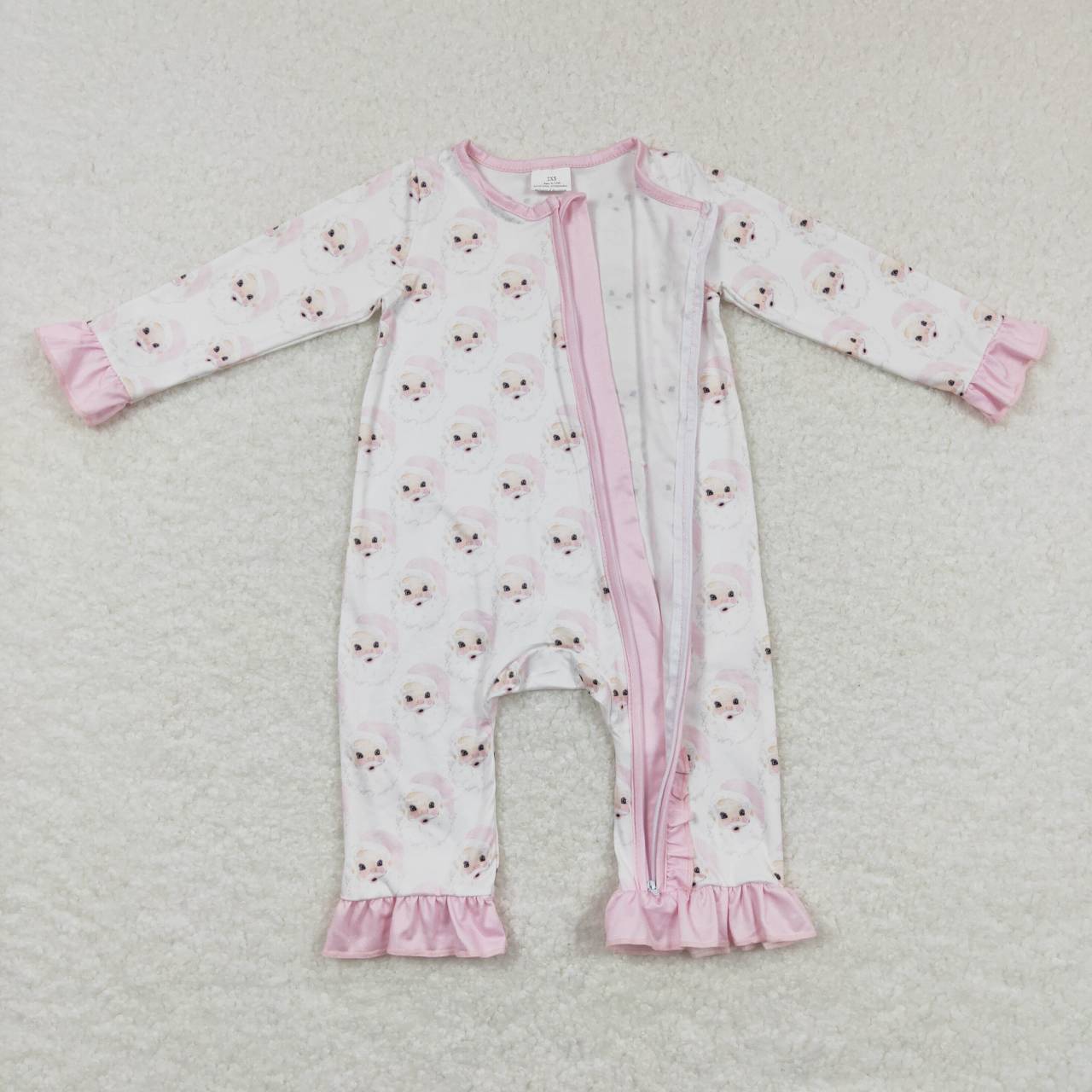 LR0584 Santa Pink and White Zip Long Sleeve Jumpsuit