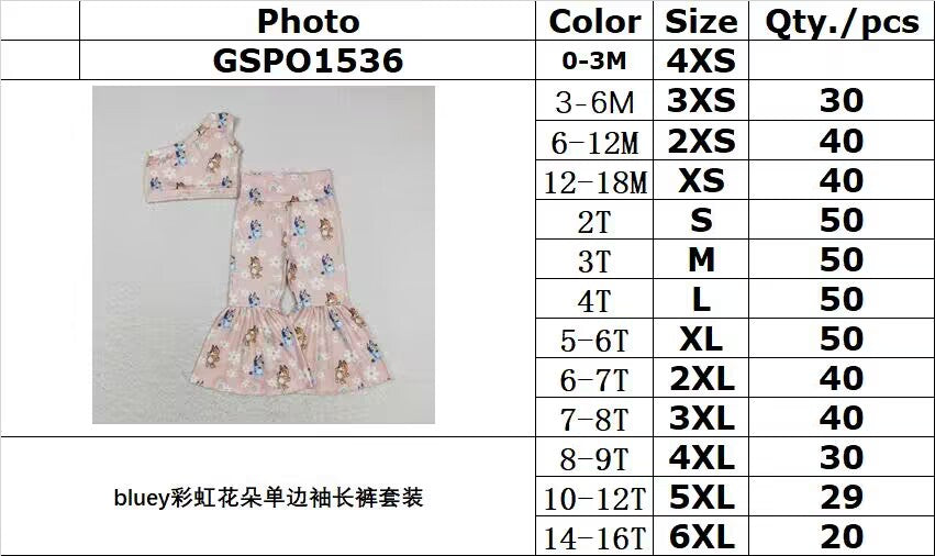 RTS no moq GSPO1536 bluey rainbow flower one-sleeve trousers suit