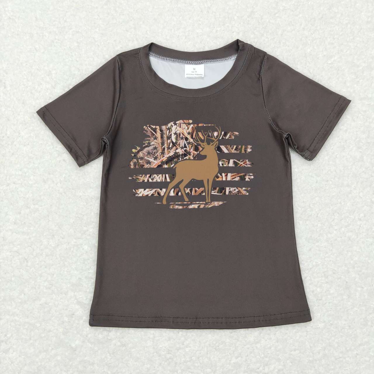 RTS NO MOQ(In Stock) BT0440 Star Elk Brown Short Sleeve Top