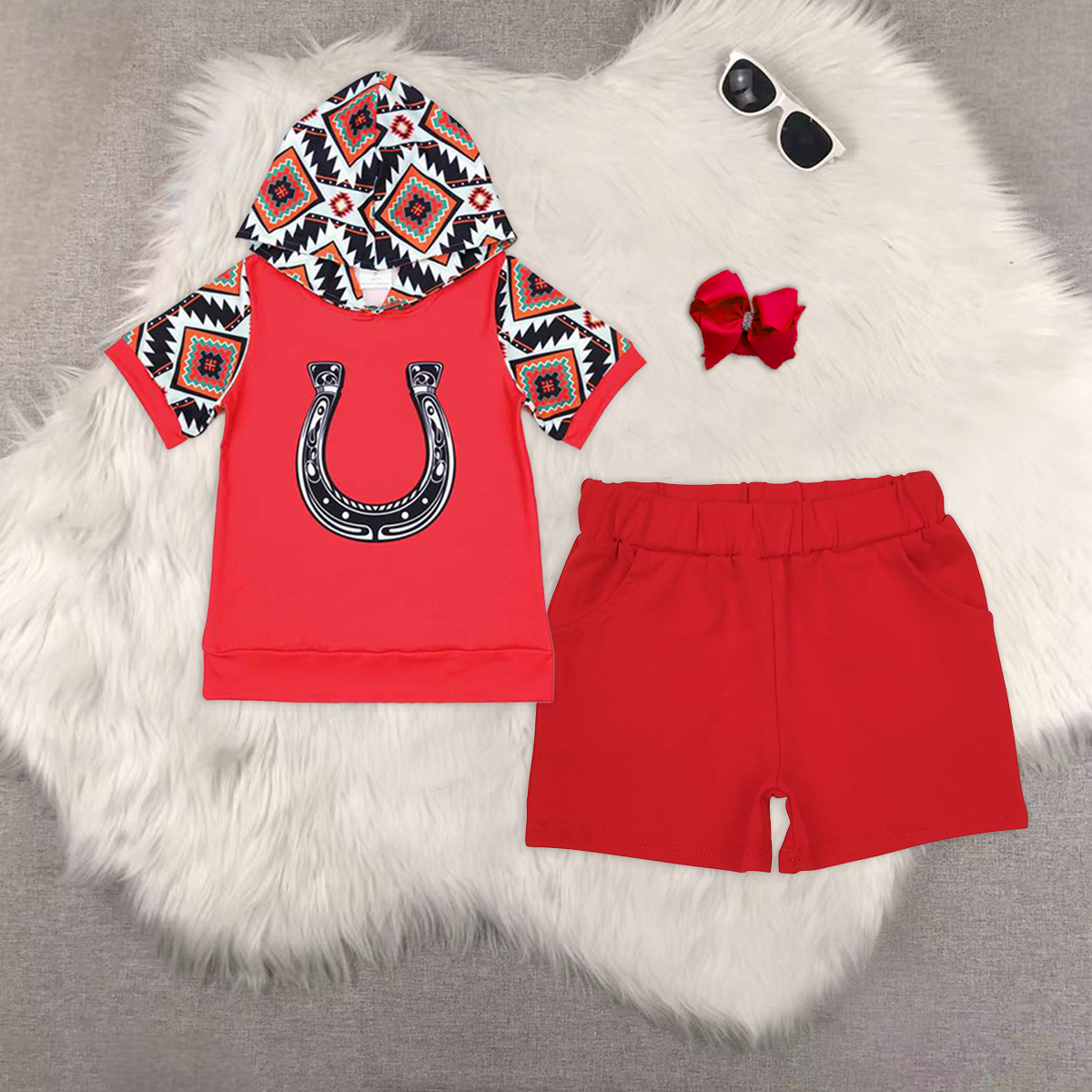 rts no moq BT0459+SS0270 baby boy clothes red hooded short-sleeved top red shorts sets
