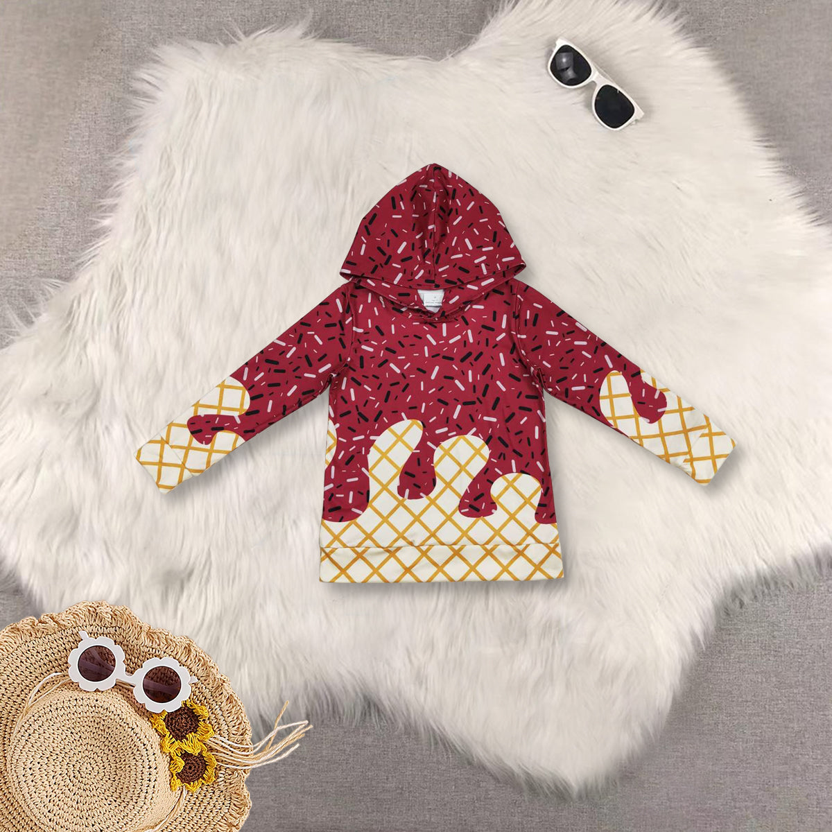 RTS Sibling baby boy clothes team ice cream hooded long Sleeve tops