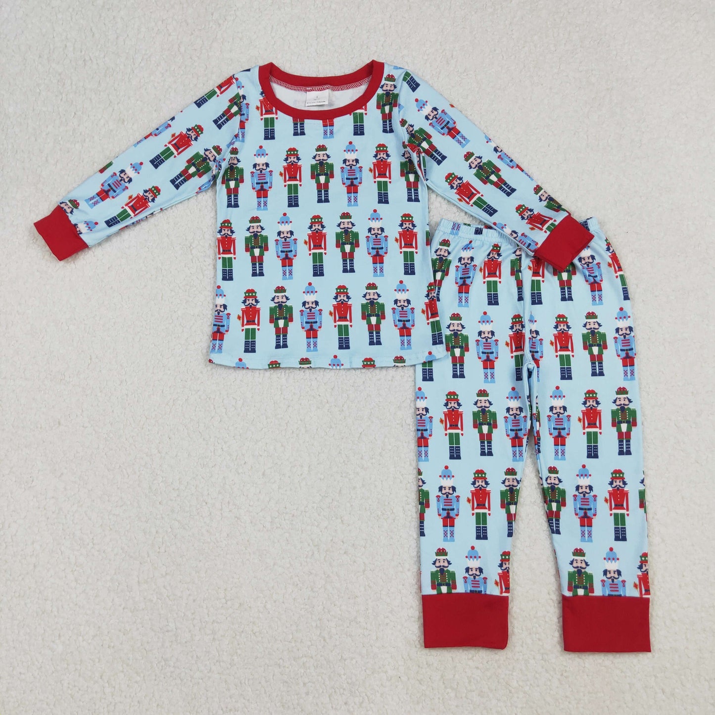 RTS NO MOQ(In Stock) BLP1242 Christmas Nutcracker blue long-sleeved pajama set