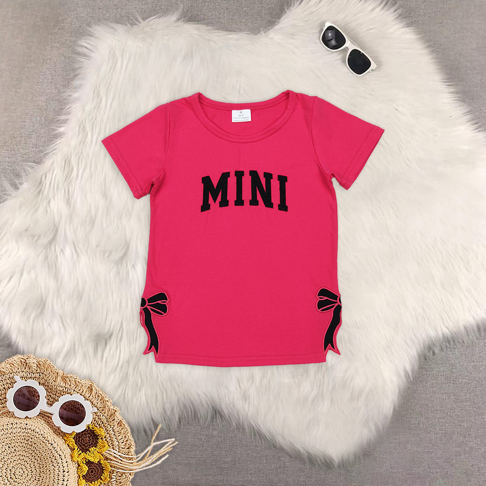 RTS NO MOQ Adult Girls embroidery mama mini Short Sleeve top& kids top